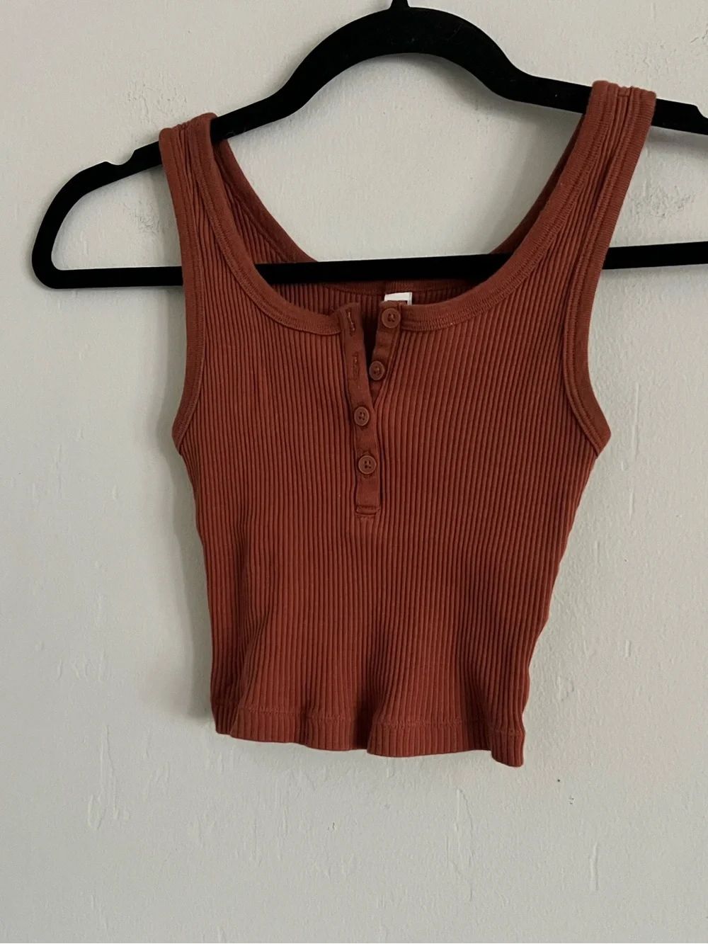 Uniqlo Ribbed Henley Neck Cropped Vest Top Sz X-Small